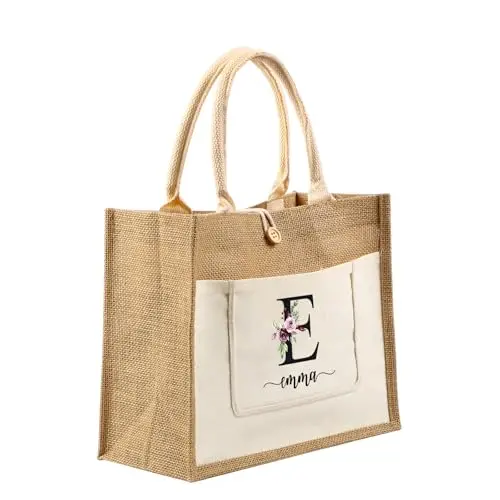 Jeweidea Borsa di Juta Personalizzata Nome Inciso e Lettere