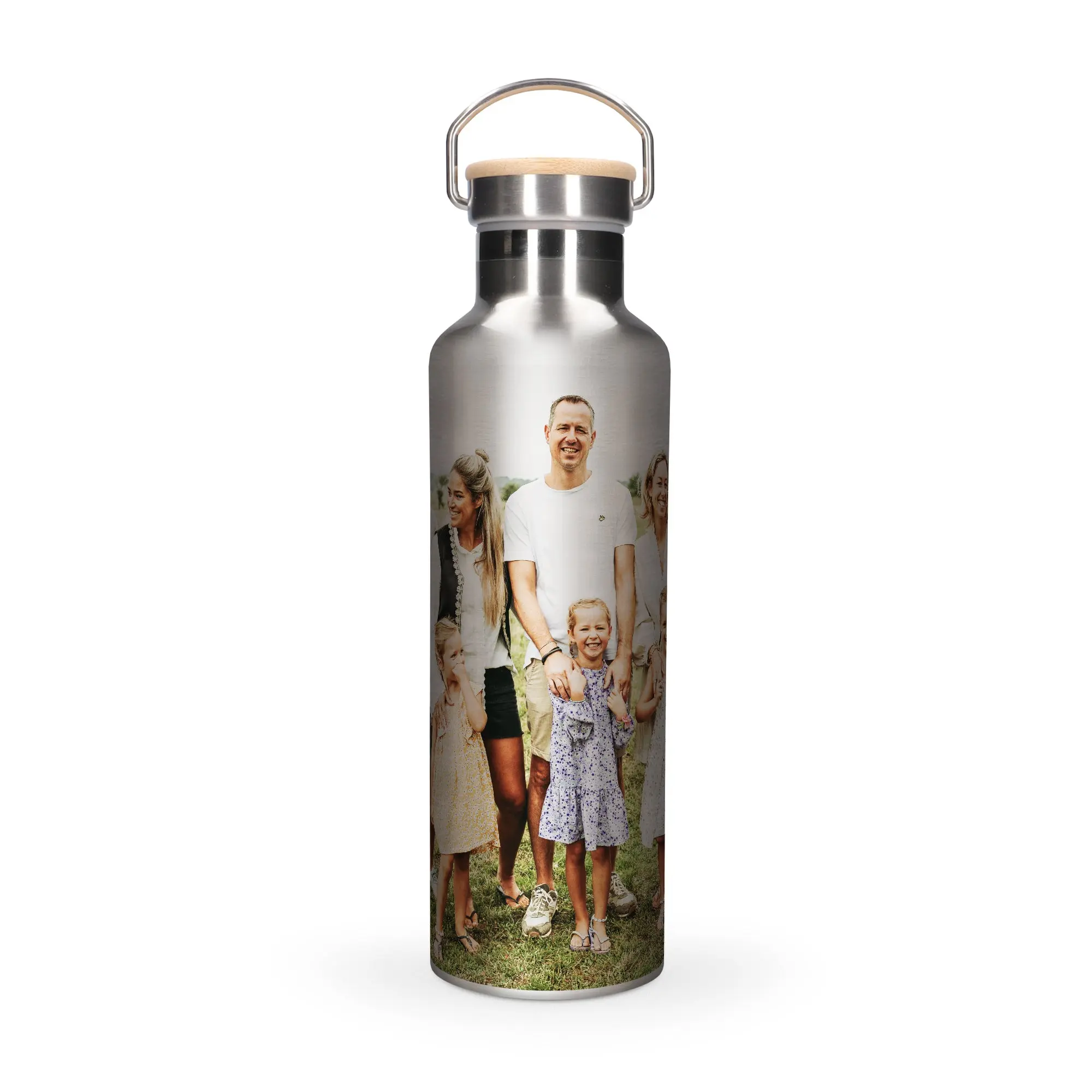 Bottiglia Bamboo personalizzata - Look alluminio