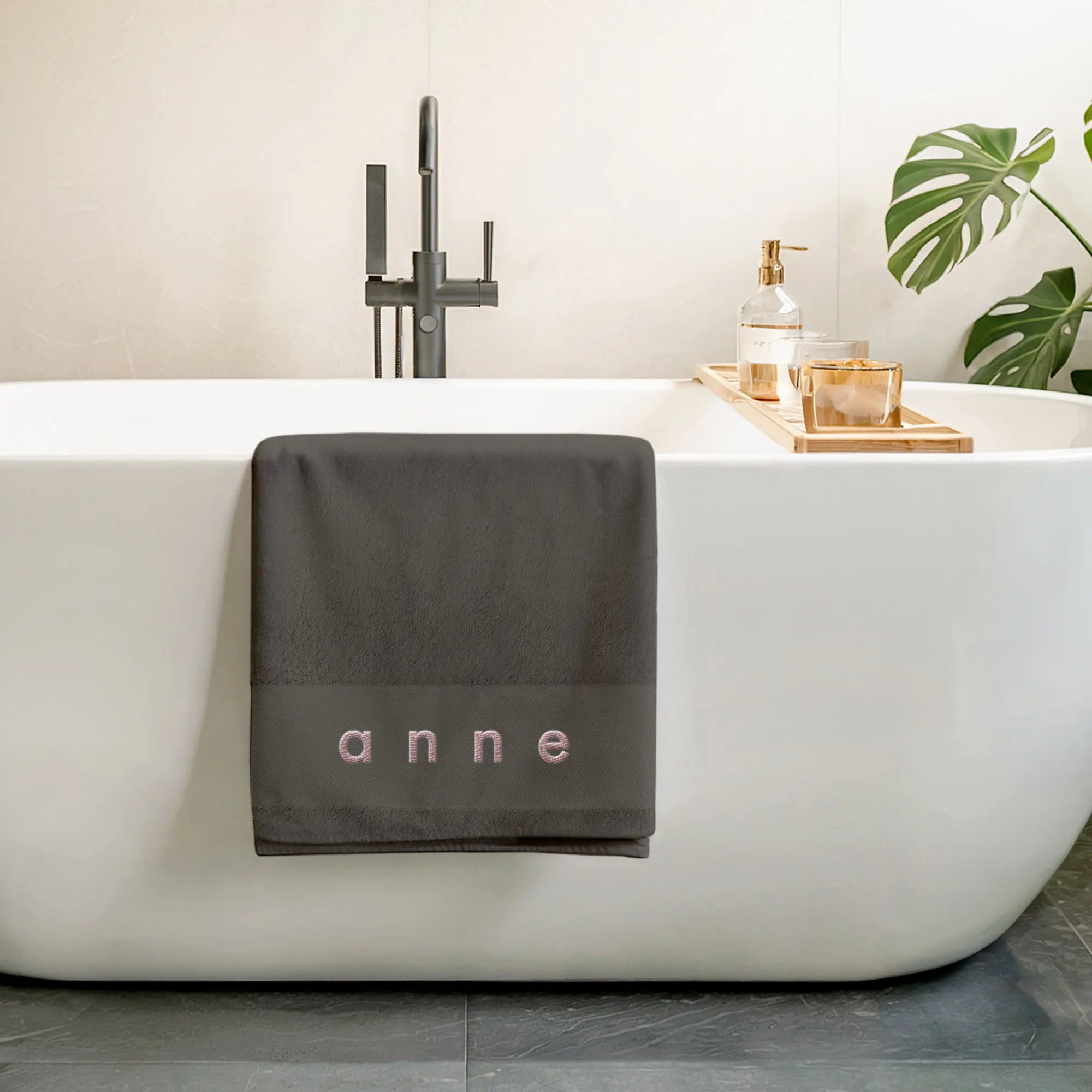 Asciugamano da bagno personalizzato con ricamo - Colore antracite